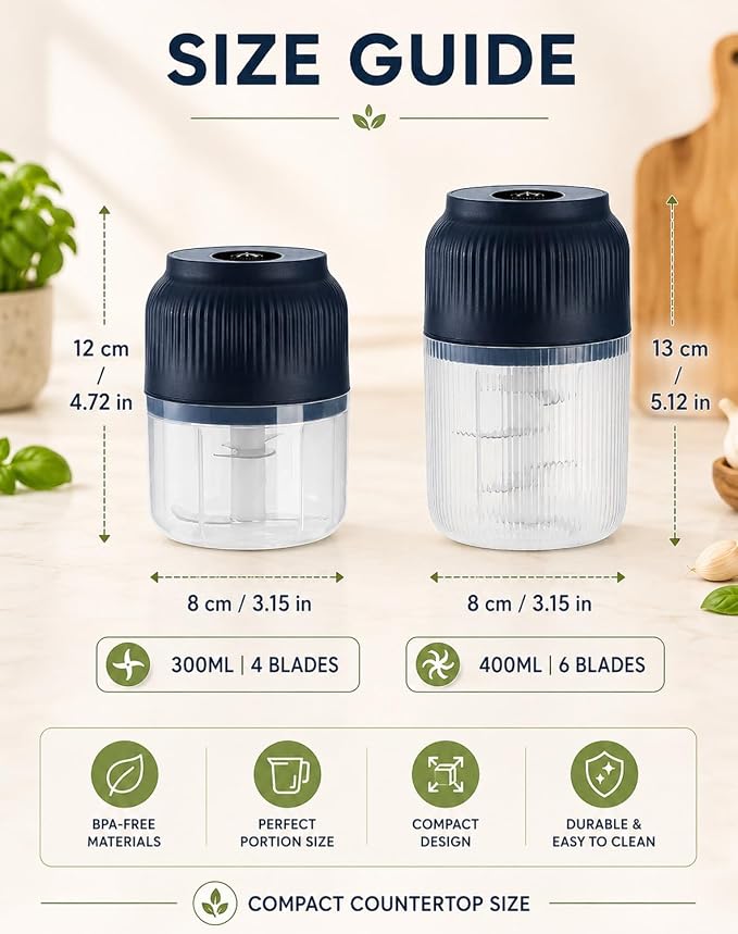 Household Electric Garlic Crusher, Mini Cordless Food Chopper,White:300ML | USB Rechargeable Vegetable Dicer for Ginger, Chili, Nuts, Waterproof & Whisper-Quiet Prep Tool
