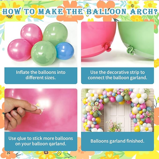 Daisy Flower Spring Balloon Garland Arch Kit, Rose Pink Yellow Green Blue Purple Flower Balloons for Baby in Bloom Baby Shower Floral Daisy Theme Birthday Party Decoration