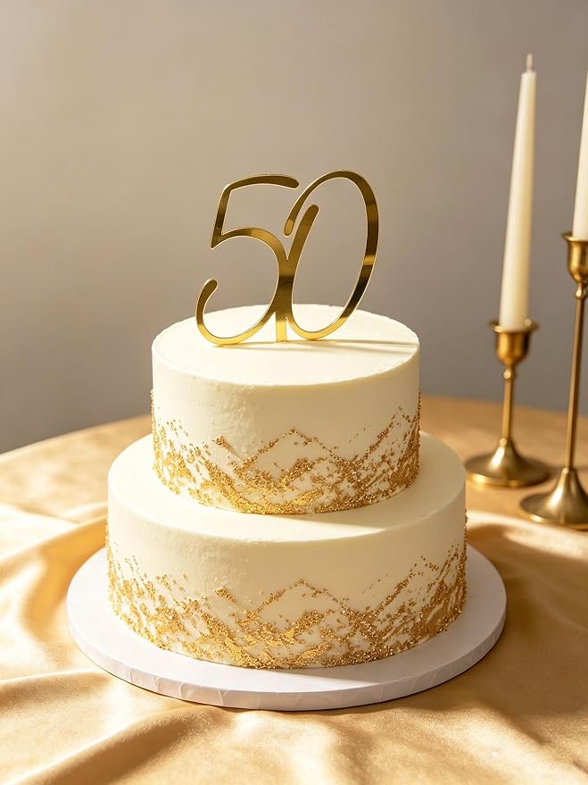Happy 50th Birthday Cake Topper,Gold Number 50 Cake Decoration,50 Cake Topper,Fifty Cake Topper,50th Theme for Golden Wedding Birthday Anniversary Celebration Ideas Cake Decorating Supply, Acrylic