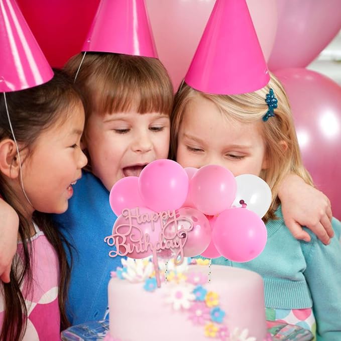 BEISHIDA Happy Birthday Cupcake Toppers - Pink Mini Balloon Cloud Birthday Cake Decorations for Valentines Wedding Anniversary Baby Shower Decorations
