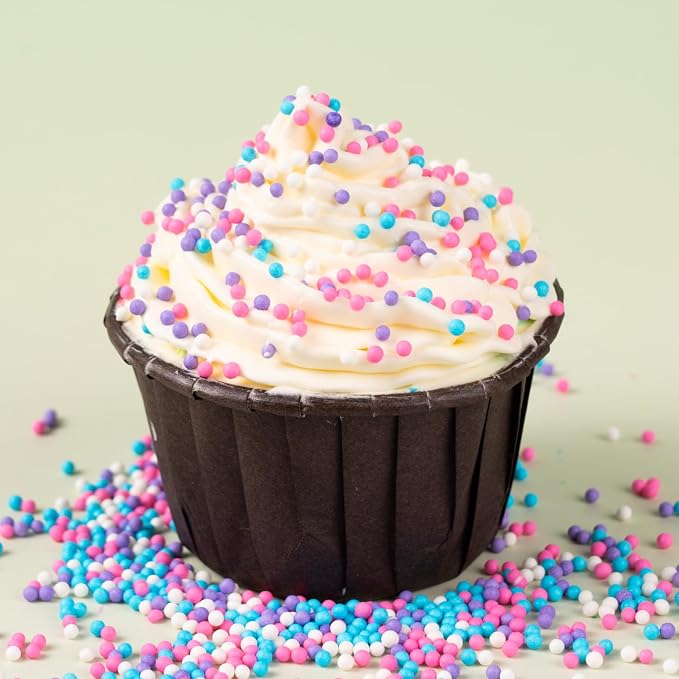 Edible Nonpareils Sprinkles Blue Pink Purple White Nonpareil Sprinkle Mix Rainbow Pastel Sprinkles for Cake Decorations Baking Ice Cream Cookies Cupcake Topper 6.5 ounces