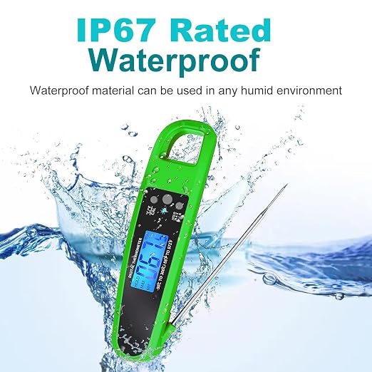 Instant Read Meat Thermometer for Kitchen Cooking, Ultra Fast Precise Waterproof Digital Food Thermometer with Backlight, Magnet and Foldable Probe for Deep Fry, Outdoor BBQ, Grill(Green)