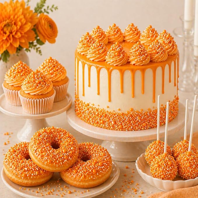 Confect Orange Sprinkles – Halloween Edible Sprinkle Mix | Assorted 5-Pack with Orange Dragees, Jimmies & Sparkling Sugar | Spooky-Night Sprinkles | Cake & Cupcake Decorating Topping | Vegan, Gluten-Free – 5 Oz
