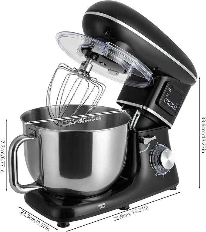 1350W Stand Mixer,6.5Qt Electric Kitchen Mixer,Dough Machine with LCD Display,Electric Food Mixer for Kitchens,Restaurants,Bakeries (Black) (1350, Watts) (Black)