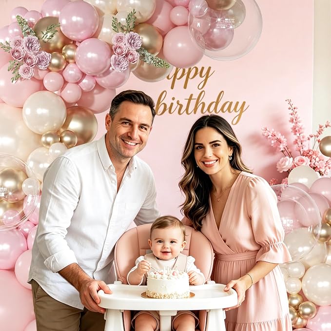 Pink and Gold Balloon Garland Arch Kit 126Pcs Pastel Light Baby Pearl Pink and Sand White Balloons for Boho Birthday Baby Shower Bridal Shower Wedding Party Decorations