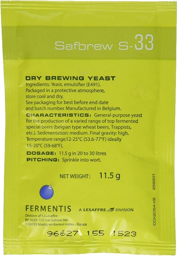 3 Packs of Safbrew S-33 Dry Yeast 11.5g