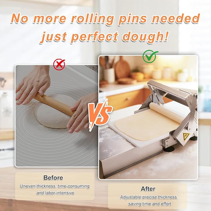 Folding Dough Rolling Machine,Stainless Steel Counter Top Dough Sheeter,Manual Dough Sheeter for Thicknesses from 0 to 25 mm, for Croissants, Pizza,Pasta, Pastry, Fondant,Puff (15in)