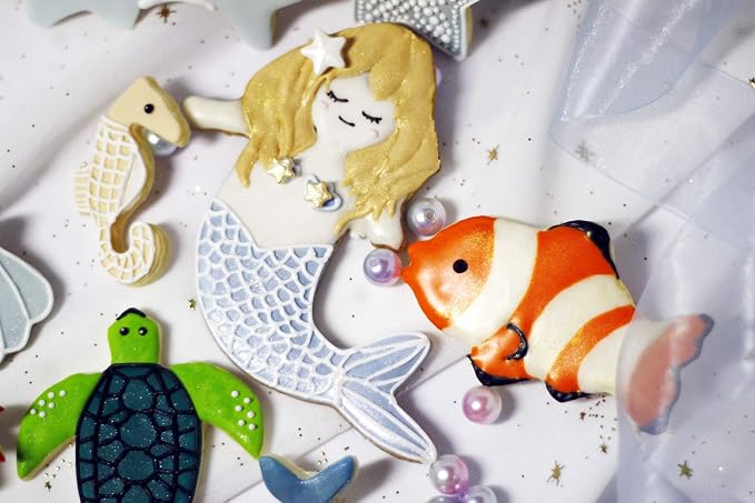 GWHOLE Sea Creature Cookie Cutters Variety Pack, Stainless Steel, 12PCS | Ocean Animal Design, For Kids Birthday Holiday Themed Party, Include Meramid, Fish Shark, Seashell, 1.6-4.3 Inch