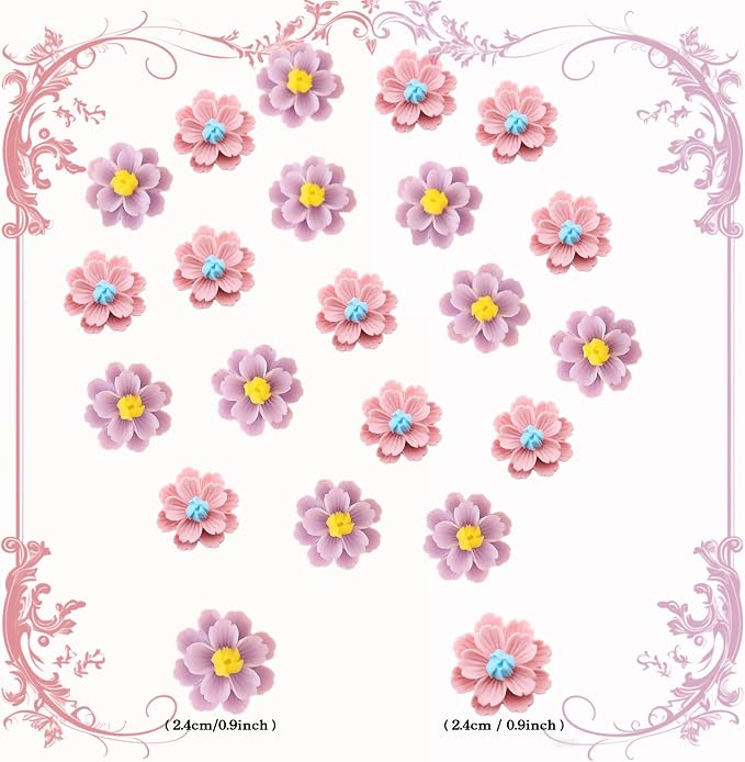 20Pcs Flowers Cupcake Toppers Pink Purple Flowers Cake Topper for Bridal Engagement Baby Shower Kids Birthday Wedding Anniversary Fairy Floral Party Table Decorations