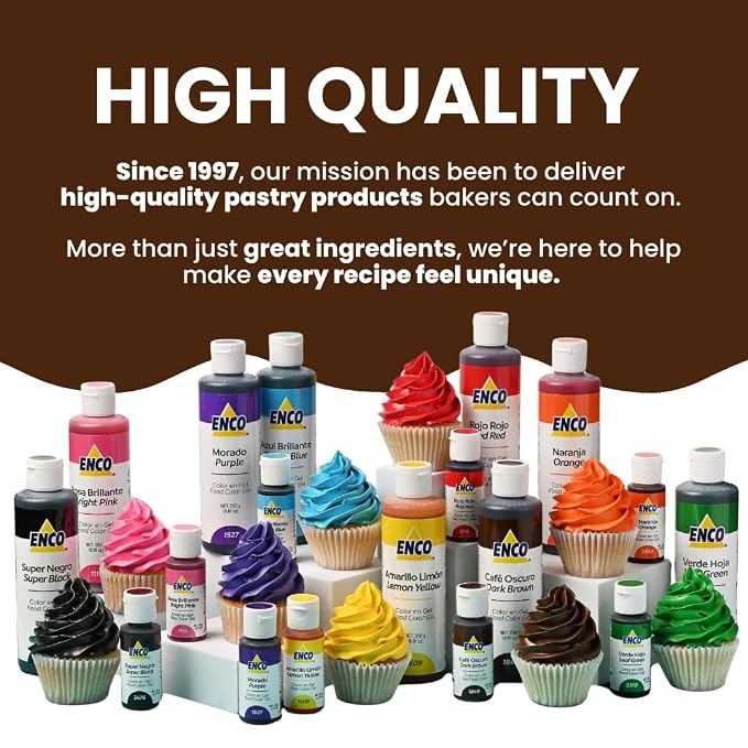 ENCO Food Coloring Gel Dark Brown 8.8 oz (250g) Concentrated, Vegan