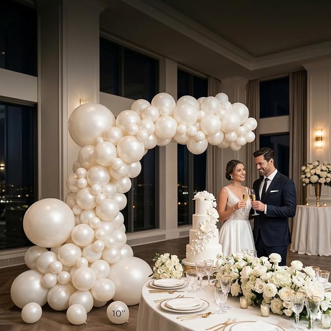 104pcs Pearl White Balloons Different Sizes Pack - 18/12/10/5 Inch Pearl Latex Balloons Garland Arch for Birthday, Wedding, Bridal Shower, Valentines Day Party Decoration