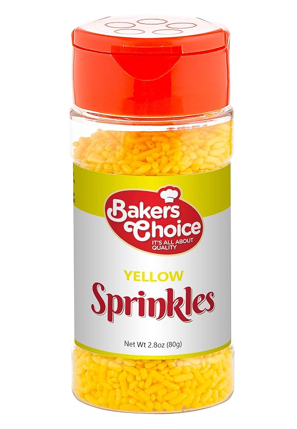 Bakers Choice Yellow Sprinkles for Baking - Jimmies Sprinkles for Ice Cream Toppings - Dairy Free, Kosher 2.8 oz.