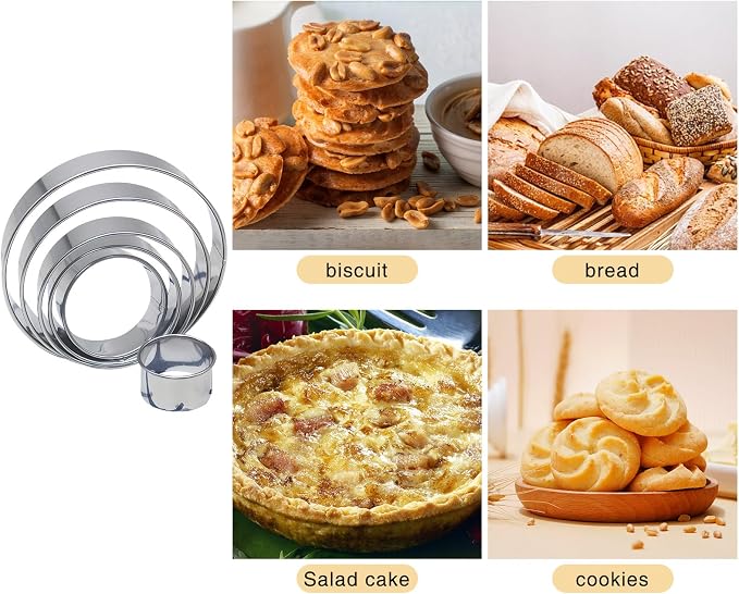 6 PCS Round Cookie Cutter Set, Stainless Steel Circle Biscuit Cutters for Baking (2/3/3.5/4/5/6 In)