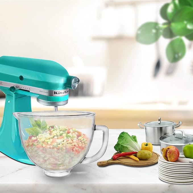 Glass Bowl Compatible With KITCHENAID Stand Mixer,5QT,With Red Lid Compatible with Artisan 5KSM125, 5KSM150, 5KSM175, 5KSM7580, KSM150, RRK150 and More Models for Simple Attachment