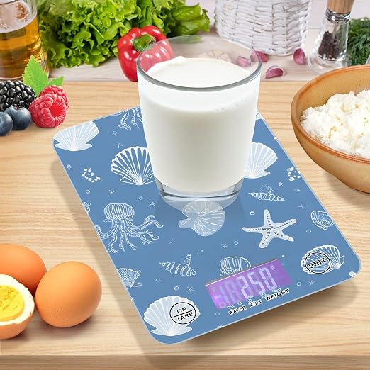 Food Scale Kitchen Scale for Baking Cooking Digital Food Weighing Measuring Scale Small Waterproof Electric Food Scale Simple Seashells Starfish Blue