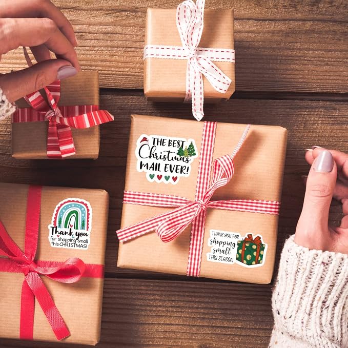 Wailozco 200 PCS The Best Christmas Mail Ever Stickers,Cute Small Business Envelopes Stickers for Business Packages/Handmade Goods/Bags,Christmas Theme Small Shop Business Stickers for Envelopes Seal