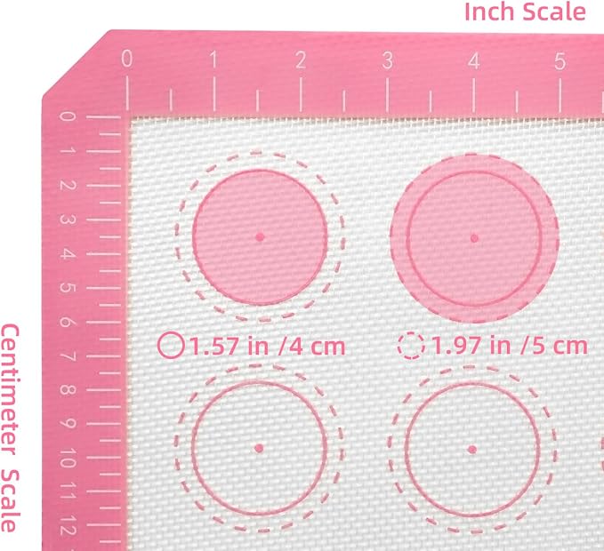 Macaron Silicone Baking Mats,22.44"Lx14.57"W,Pastry Mats Rolling Dough,Non-Stick,40 Macaron Molds,Cookie Sheet Liners,Reusable Baking Mat (1, Pink)