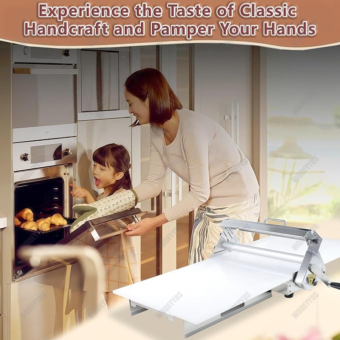 Manual Dough Sheeter Machine, Stainless Steel Folding Dough Press Sheeter, Croissant Pastry Danish Pastry Bakery Roller Puff Pastry Pizza Rolling Machine, Professional Bakery Equipment Type 300