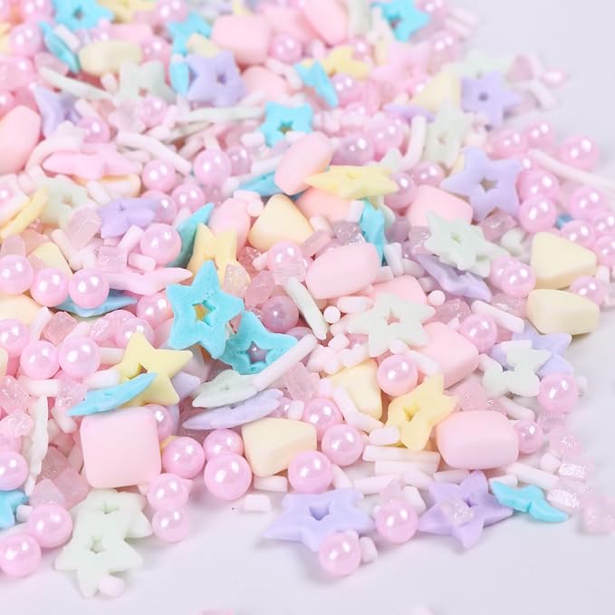 Pastel Sprinkles for Cake Decorating, 4.2oz Edible Sprinkles Mix Pearl Sugar for Cupcake Topper, Cookie, Chocolate Cake Decorations For Baking Party (star,sanding sugar,multishape)