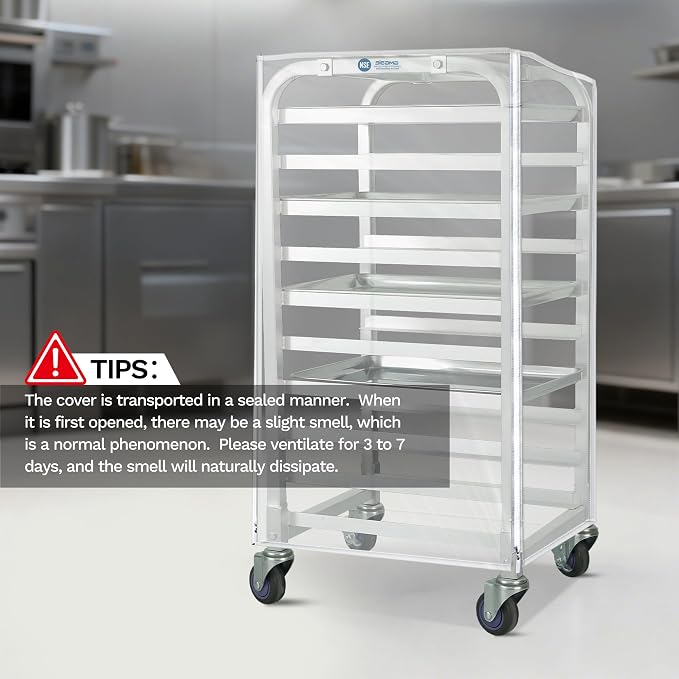 BIEAMA Bun Rack Cover – 10 Tier Half Size Commercial Bakers Racks Speed Pan Rack Cover PVC with 2 Sided Zippers, Clear 18.5" L x 16" W x 32.5" H