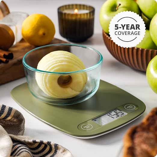 Greater Goods Food Scale ā Digital Kitchen Scale, 1g Precision, Easy-Tare & Quick Conversion, Slim Compact Design, Durable & Portable | Ideal for Cooking, Baking & Meal Prep (Moss Green)