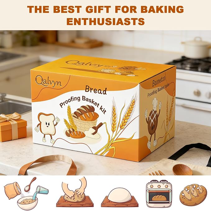 Complete Sourdough Starter Kit, Sourdough Bread Baking Supplies, Bread Proofing Basket with Glass Sourdough Starter Jar, Beginner Sour Dough Bread Making Tools Kit Gifts for Bakers Women Mom