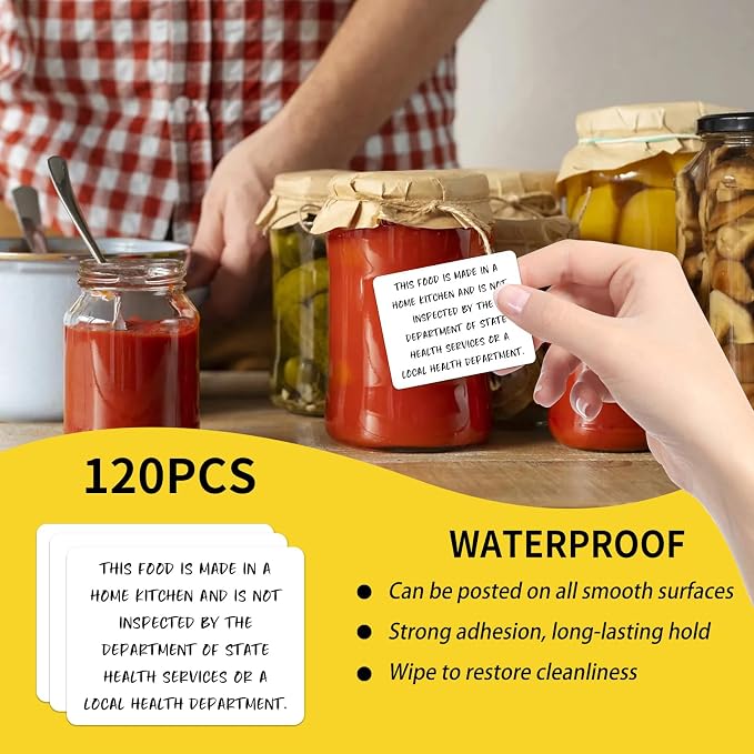 120 Pack Cottage Food Law Label Stickers,1.5x2 Inch Cottage Law Labels for Baker's,Home Kitchen Food Labels Non-Inspection Statement