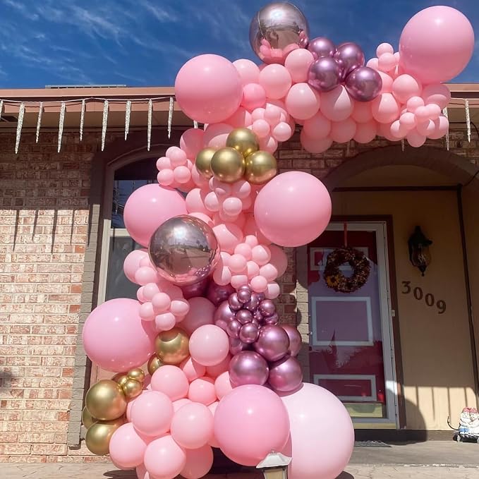 Pink and Gold Balloon Arch Kit, 100pcs Metallic Gold Pastel Macaron Pink Balloon Garland Kit with Different Sizes 18/12/10/5 inch Balloons for Baby Shower Wedding Girls Women Birthday Party Decoration