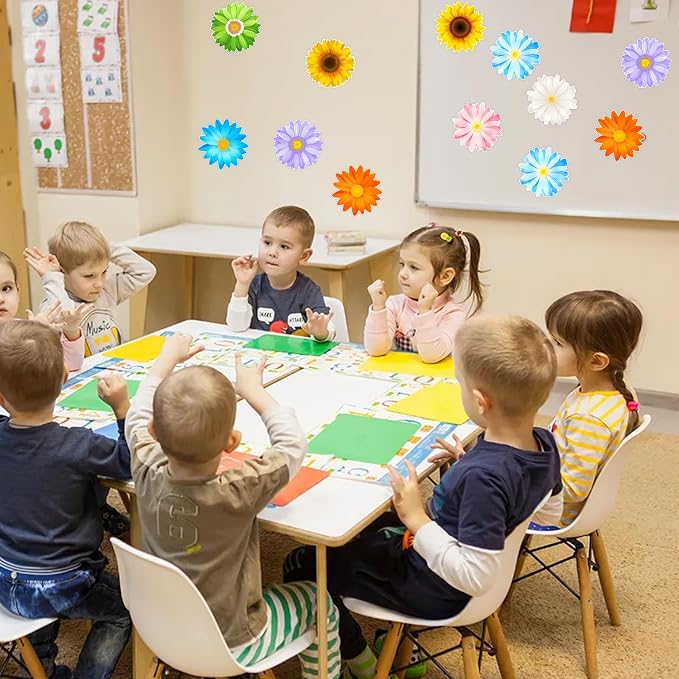 Vuzvuv 63Pcs Spring Flowers Cutouts Paper with 100Pcs Glue Points for Wall Bulletin Board Decorations or Theme Party or Classroom Decor Supplies