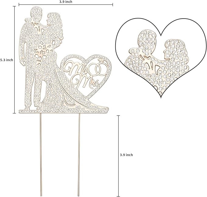 Jaciya Wedding Cake Topper Rhinestone Metal Mr and Mrs Cake Topper Bride and Groom Bridal Shower Party Rose Gold Wedding Decorations Supplies