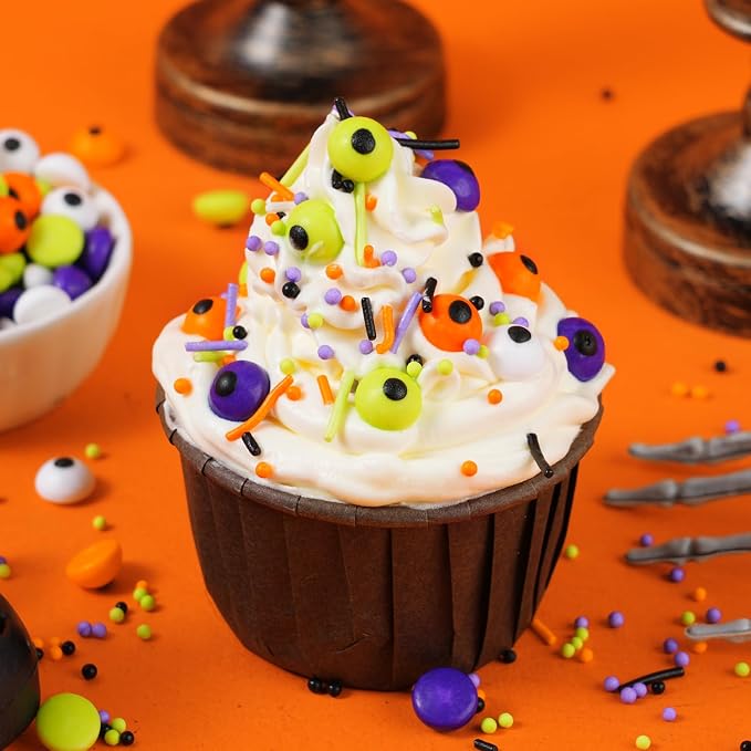 Candy Eyeballs Sprinkles for Cake Decorating Cupcake, Cookies, Ice Cream Topper Cake Sprinkles Baking, Perfect For halloween Party, Christmas, New Year’S Eve (Green Purple Orange Eyeball)