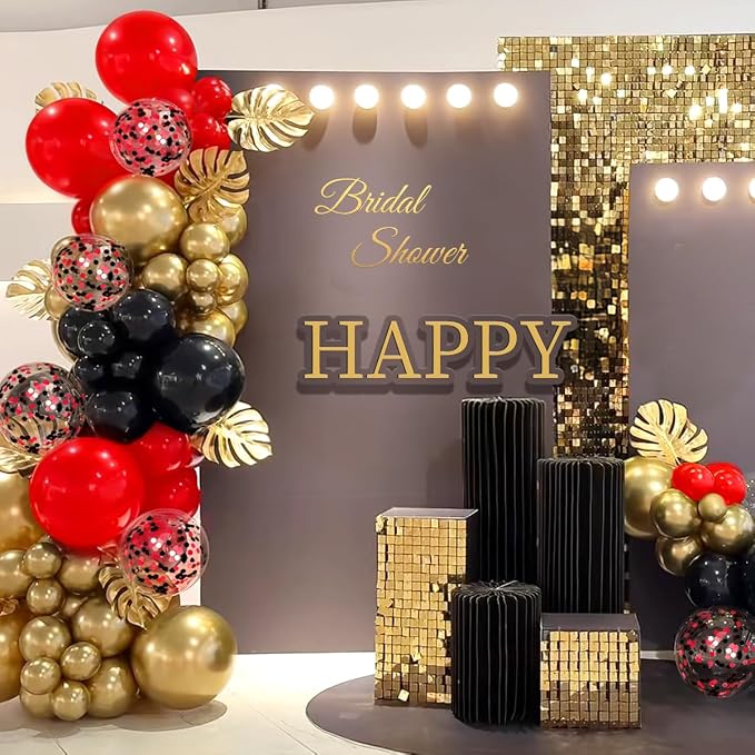 Red Black Gold Balloons Garland Arch Kit, 167Pcs Latex Balloons Different Sizes 18 12 10 5 inch for Graduation Birthday Hollywood Movie Night Casino Theme Party Decorations