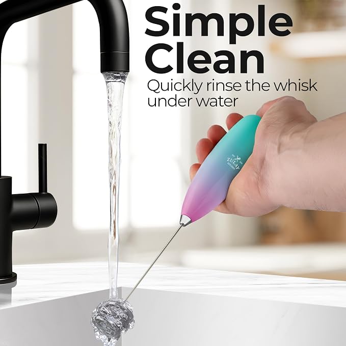 Zulay Kitchen Powerful Milk Frother Wand With Duracell Batteries - Ultra Fast Handheld Drink Mixer - Electric Whisk Foam Maker for Coffee, Lattes, Cappuccino & Matcha - Triple Whisk - Pink Rose