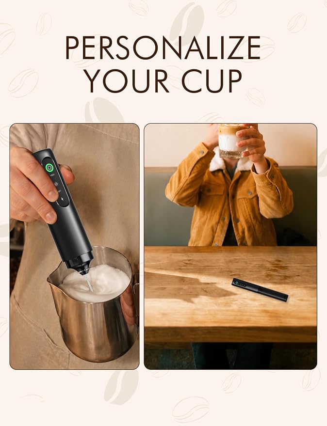 Rechargeable Milk Frother Hanheld 2 Speed, Frother Wand Drink Mixer Handheld Coffee Stirrers Electric Frother for Coffee Mixer Wand -Black