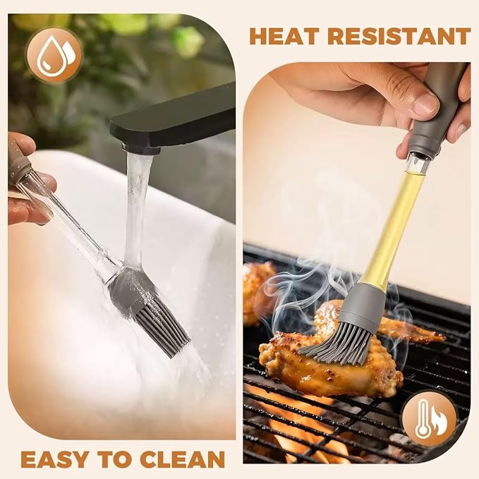 Silicone Basting Brush with Transparent Handle – Heat Resistant BBQ Pastry Brush for Baking & Grilling, Kitchen Sauce Oil Brush for Marinade, Butter, Egg Wash, 9.05"x0.98"x0.98" (Blue,2)