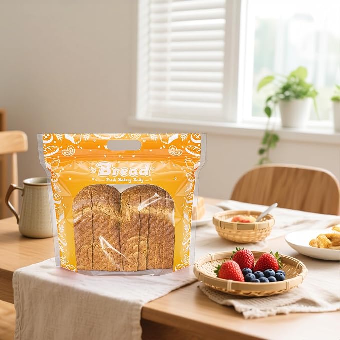 100 Pieces Plastic Bread Bags, 12.6'' x 10.6'' x 4.3'' Zippered Sourdough Bag with Clear Window Handle, Reusable Bakery Fresh Keeper Toast Packaging Holder for Homemade Bread, Cookies