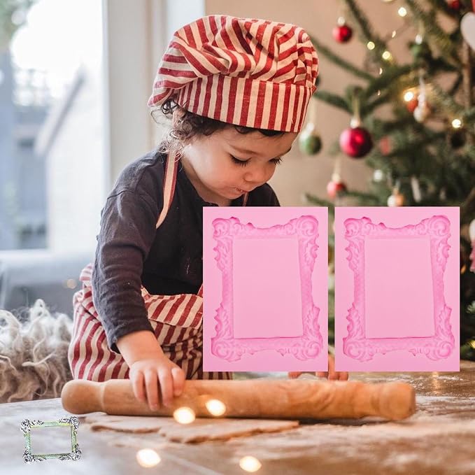 Picture Frame Silicone Fondant Molds 2 Pcs, Baroque Photo Frame Molds for Cake Decoration Candy Cupcake Topper Cake Polymer Clay Crafts Epoxy Resin Arrow Fondant Mold