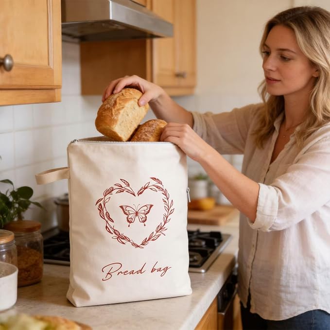 2 Pack Beeswax Bread Bags for Sourdough Homemade Bread with Zipper,Reusable Bread Bag Food Storage,Organic Cotton Linen Natural Material Fresh-Keeping Bag