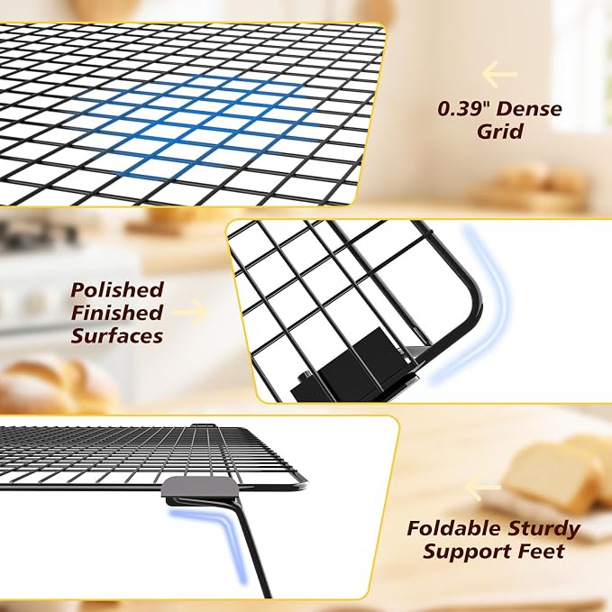 2 Tier Cookie Cooling Rack for Baking Stackable 13.4"x9.3" Wire Cooling Rack with Collapsible Legs,Tiered Cooling Rack Baking Paper 50 Pcs for Cooling Cookie,Cake,Pizza,Grilling, Drying