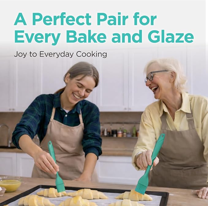 Kitchen Mama WaltzGrip Platinum Silicone Basting Pastry Brush, Teal | Set of 2, Heat-Resistant, For Cooking, Baking, Grilling, Barbecue, Dishwasher-Safe, For Spreading Oil, Butter, Egg