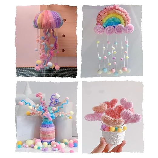 7 Color Macaron Pipe Cleaners Bulk with Pompoms - 900pcs Craft Kit Fluffy Fuzzy Wire and Pastel Pom Poms Chenille Stems for Arts & Crafts, Flowers School Classroom Christmas Party Supplies