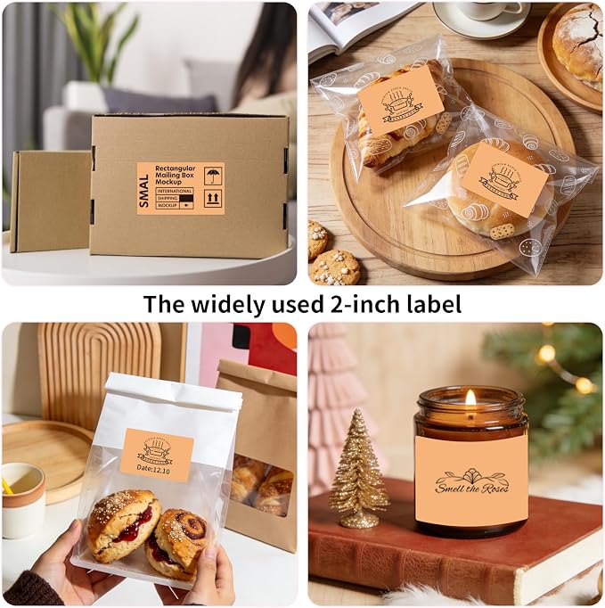 500 Labels/Roll 2" x 3" Apricot Thermal Labels, Self-Adhesive Rectangle Kraft Sticker for Candle, Soap, Mason Jar, Ingredients, Address, Small Business