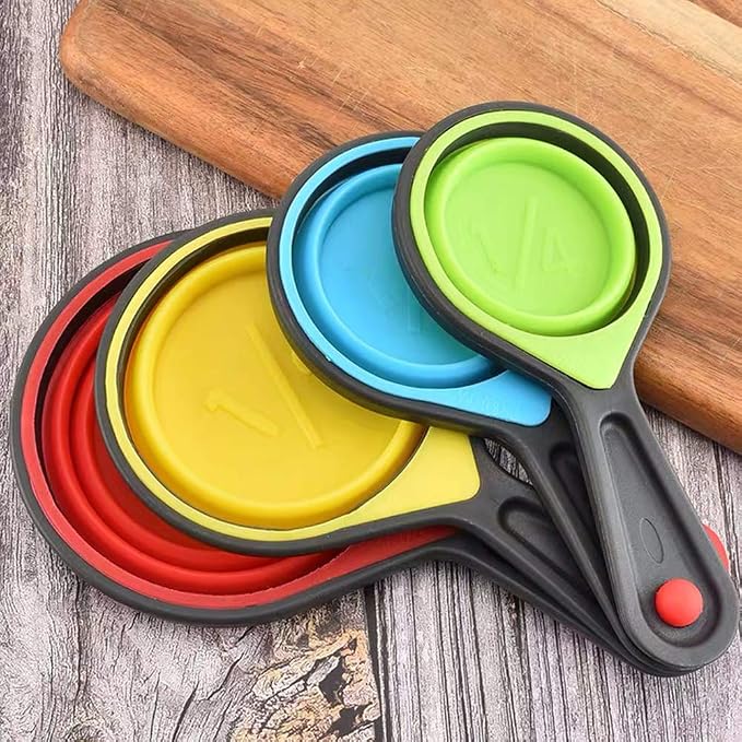 SOLIFEGOBLE Collapsible Measuring Cups and Spoons, Portable Measuring Cup,Food Grade Silicone for Liquid & Dry Measuring, 8 Piece Kitchen Measuring Tool