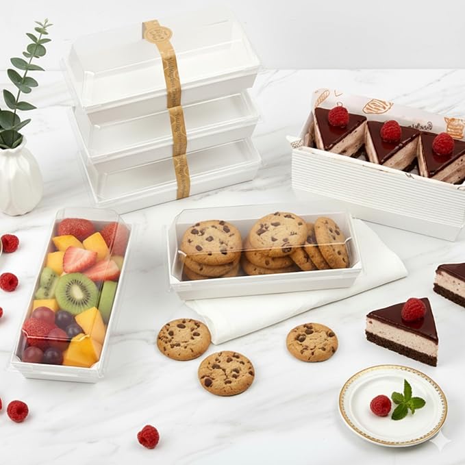 OAMCEG 7.5x3.3 Inch Small Charcuterie Boxes with Clear Lids,50Pcs Mini Bakery Containers,Disposable To Go Food Paper Boxes for Sandwich, Cookie, Pastry, Cake Slice (White)