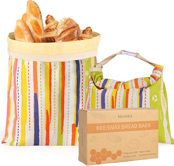 2 Pack Beeswax Bread Bags for Sourdough Homemade Bread,XL Reusable Beeswax Bread Storage Bag,Portable with large capacity,Keeps Fresh, Easy to Clean