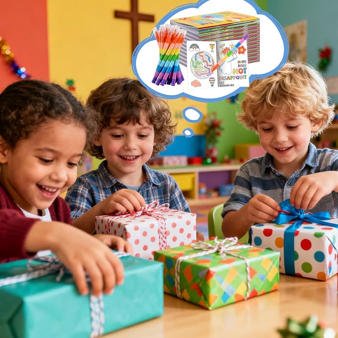 BenLouis 12 Bible Verses Mini Coloring Books Kids with 12 Stacking Crayons Christian Party Favors Small Activity Books Bulk for Kids Sunday School Religious Church Party Gift Goodie Bag Stuffers