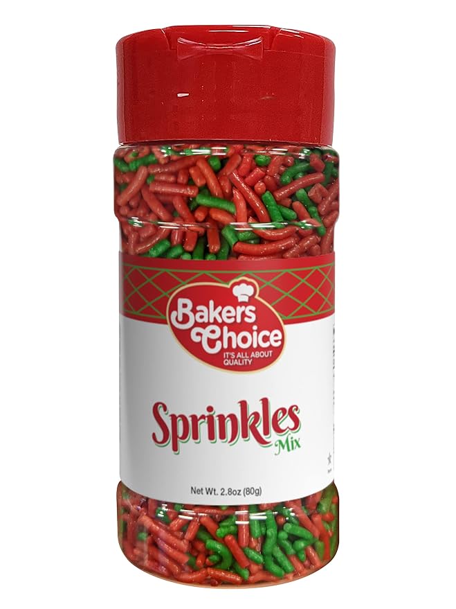 Baker's Choice Christmas Sprinkles For Baking - Sprinkles - Christmas Jimmies Sprinkles for Cookie Decorating - Dairy Free, Kosher 2.8 oz., Red & Green