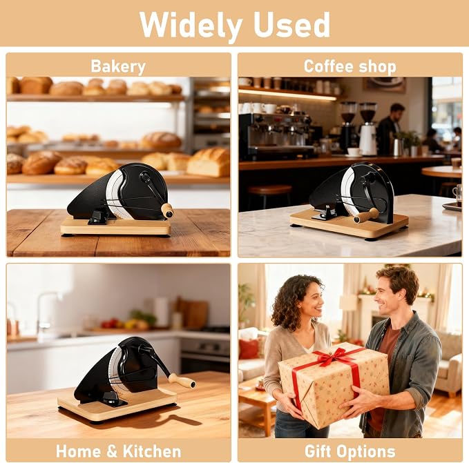 Manual Bread Slicer for Homemade Sourdough Bread with 25 Set Paper Bread Bags, Adjustable Thickness, Hand Crank Sourdough Bread Slicer with Stainless Steel Blade, Suction Cup and Guide Rail, Black