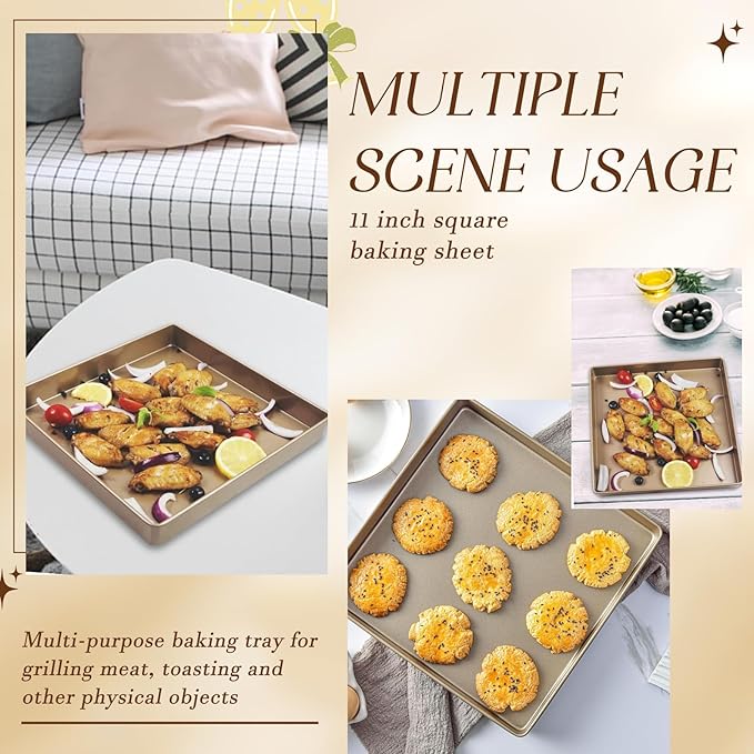 11 Inch Square Cake Pan, Deep Baking Pan Nonstick Cookie Sheet Brownie Cake Pa Toaster Oven Pans Bakeware, Easy Clean & Food Safe - Send Goods From Local Warehouse