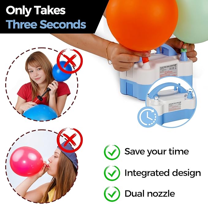 Balloon Pump - Electric Dual Nozzle Air Pump for Balloon, Portable Balloon Blower Save Time and Effort, Balloon Inflator for Parties and Decorations - 110V-120V, 600W